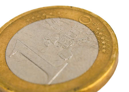 one euro coin isolated in whiteの写真素材