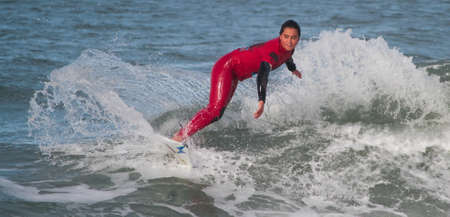 NAZARE, PORTUGAL - NOVEMBER 27 : Maria Abecassis in Nazare Surf Pro 2010 in women competition November 27, 2010 in Nazare, Portugal のeditorial素材