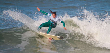 NAZARE, PORTUGAL - NOVEMBER 27 : Francisca Sousa in Nazare Surf Pro 2010 in women competition November 27, 2010 in Nazare, Portugal のeditorial素材