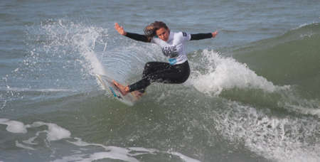 NAZARE, PORTUGAL - NOVEMBER 27 : Joana Rocha in Nazare Surf Pro 2010 in women competition November 27, 2010 in Nazare, Portugal のeditorial素材