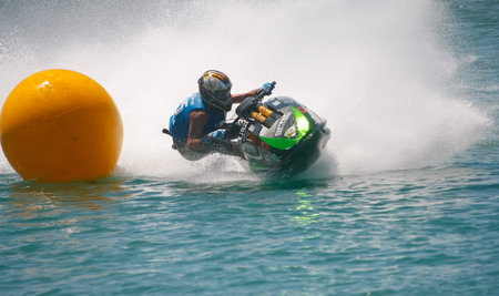 CALDAS DA RAINHA, PORTUGAL - JUNE 12: Rui Sousa in Portuguese Jet Sky Championship on Obidos lagoon June 12, 2011 in Caldas da Rainha, Portugalのeditorial素材