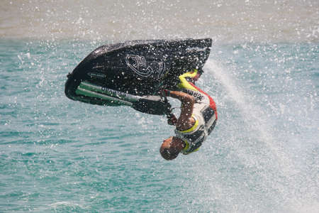 CALDAS DA RAINHA, PORTUGAL - JUNE 12: Paulo Nunes in Portuguese Jet Sky Championship on Obidos lagoon June 12, 2011 in Caldas da Rainha, Portugalのeditorial素材