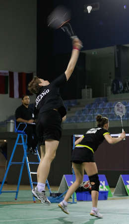 CALDAS DA RAINHA, PORTUGAL - NOVEMBER 27 : L. Heino and M. Lindholm (FIN) in European Under 17 Championship November 27, 2011 in Caldas da Rainha, Portugal のeditorial素材