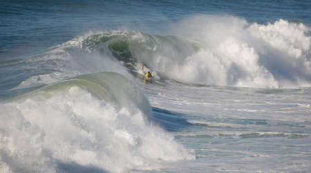 NAZARE, PORTUGAL - JANUARY 8 : Francisco Pinheiro (PRT) in Nazare Special Edition 2011 Round 2 Heat 1 January 8, 2012 in Nazare, Portugalのeditorial素材