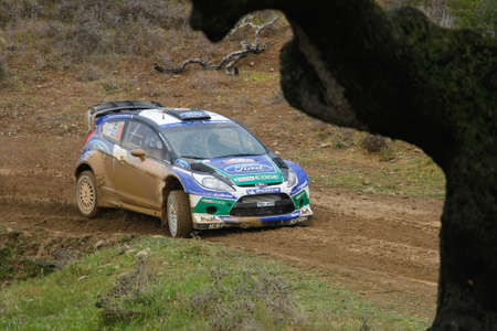 ALGARVE, PORTUGAL - MARCH 31: Jari_Matti Latvala (FIN) driving is Ford Fiesta RS WRC in Rally de Portugal 2012 on March 31, 2012 in Algarve, Portugalのeditorial素材