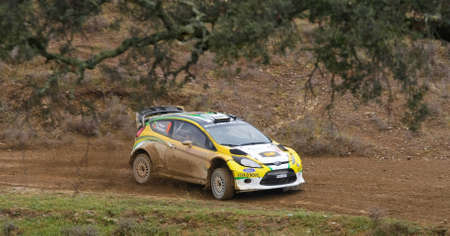 ALGARVE, PORTUGAL - MARCH 31: Daniel Oliveira (BRA) driving is Ford Fiesta RS WRC in Rally de Portugal 2012 on March 31, 2012 in Algarve, Portugalのeditorial素材