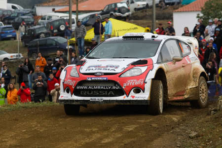 ALGARVE, PORTUGAL - MARCH 31: Evgeny Novikov (RUS) driving is Ford Fiesta RS WRC in Rally de Portugal 2012 on March 31, 2012 in Algarve, Portugalのeditorial素材