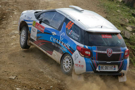 ALGARVE, PORTUGAL - MARCH 31: Sebastien Chardonnet (FRA) driving is Citroen DS3  in Rally de Portugal 2012 on March 31, 2012 in Algarve, Portugalのeditorial素材