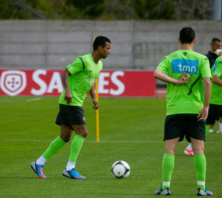 OBIDOS, PORTUGAL - MAY 21: Nani , portuguese player practice to Euro 2012 May 21, 2012 in Obidos, Portugalのeditorial素材