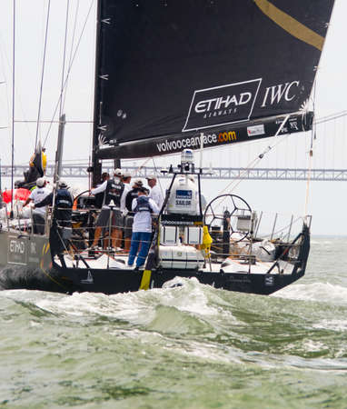 LISBON, PORTUGAL - JUNE 9: Abu Dhabi Ocean Racing Volvo Ocean Race - Lisbon StopOver June - Harbour Race 9, 2012 in Lisbon, Portugalのeditorial素材