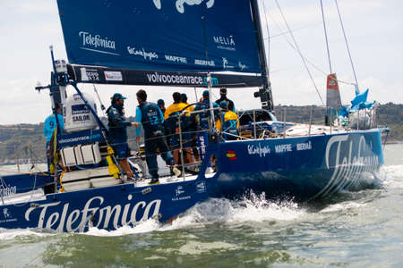LISBON, PORTUGAL - JUNE 9: Team Telefonica in Volvo Ocean Race - Lisbon StopOver June - Harbour Race 9, 2012 in Lisbon, Portugalのeditorial素材
