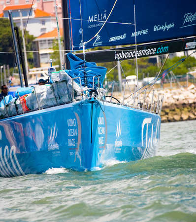 LISBON, PORTUGAL - JUNE 9: Team Telefonica in Volvo Ocean Race - Lisbon StopOver June - Harbour Race 9, 2012 in Lisbon, Portugalのeditorial素材