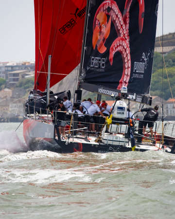LISBON, PORTUGAL - JUNE 9: Puma Ocean Racing Powered by Berg Propulsion in Volvo Ocean Race - Lisbon StopOver June - Harbour Race 9, 2012 in Lisbon, Portugalのeditorial素材