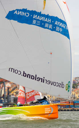 LISBON, PORTUGAL - JUNE 9: Team Sanya in Volvo Ocean Race - Lisbon StopOver June - Harbour Race 9, 2012 in Lisbon, Portugalのeditorial素材