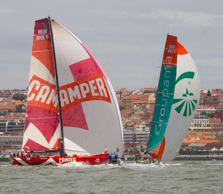 LISBON, PORTUGAL - JUNE 9: Groupama Sailing Team Volvo Ocean Race - Lisbon StopOver June - Harbour Race 9, 2012 in Lisbon, Portugalのeditorial素材