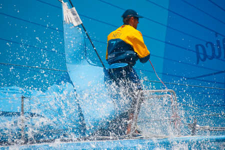 LISBON, PORTUGAL - JUNE 9: Team Telefonica in Volvo Ocean Race - Lisbon StopOver June - Harbour Race 9, 2012 in Lisbon, Portugalのeditorial素材