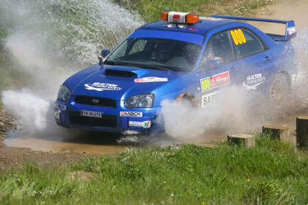 ALGARVE, PORTUGAL - APRIL 13: Safety Car in Rally de Portugal 2013 on April 13, 2013 in Algarve, Portugalのeditorial素材