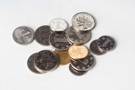 chinese coins isolated in whiteの写真素材
