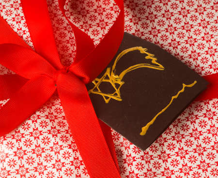 christmas gift with red tapeの写真素材