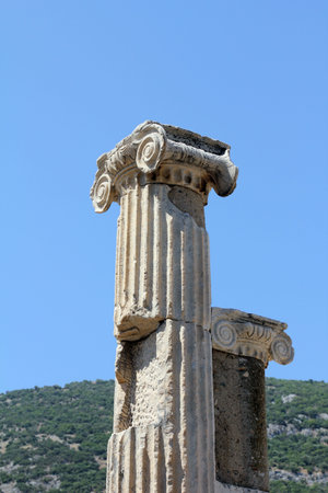 Roman Columns With Ionic Capitals in Ephesus - Turkey