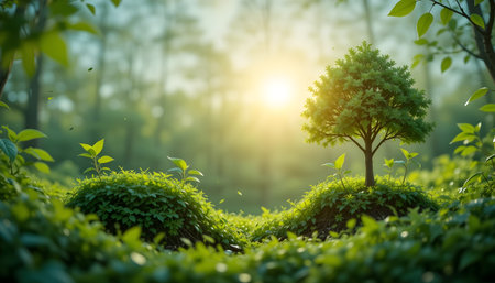 Green tea plantation in the morning with sun light. Nature background.の素材