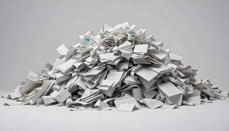 Pile of paper waste on white background. 3D illustration.の素材