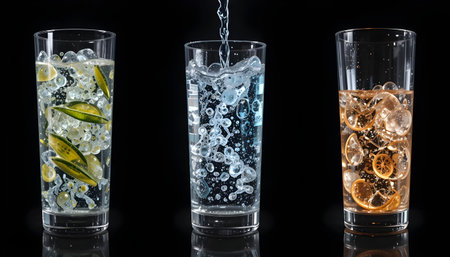Cocktail in a glass with ice on a black background.の素材