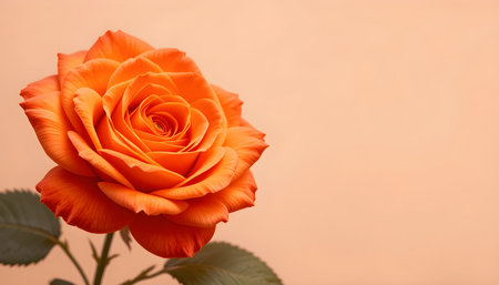 Orange rose on a beige background with copy space for text.の素材