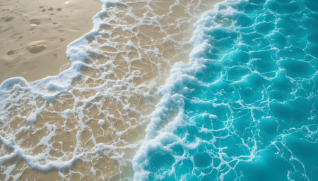 Aerial view of sandy beach with turquoise sea water and white sandの素材