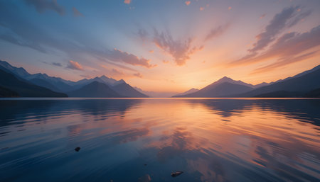 Lake Wanaka at sunset, New Zealand. Beautiful natural landscape.の素材