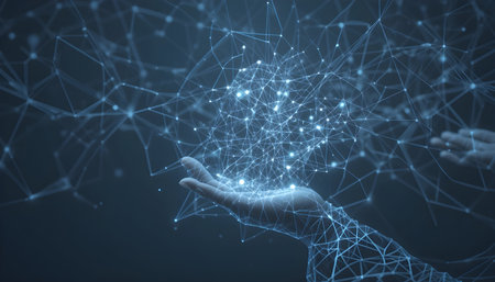 Conceptual background image with connection lines on dark backdrop 3D renderingの素材