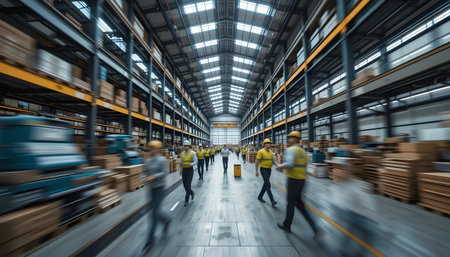 Warehouse workers in motion blur. This is a 3d render illustration.の素材