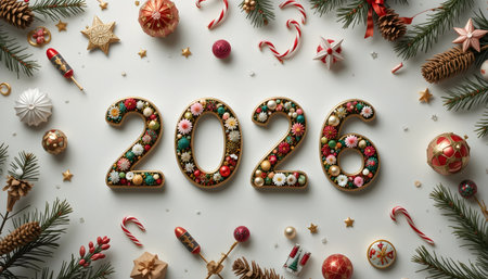 p view of Christmas decorations on white backgroundの素材