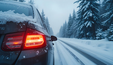 Car on the road in winter. Car on the road in winter.の素材
