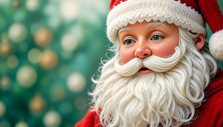 Closeup portrait of Santa Claus with christmas tree on background.の素材