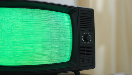 Green screen of a retro TV on the wall in the living roomの素材