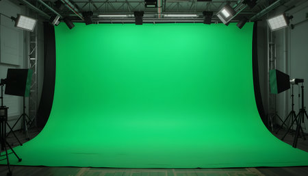 Interior of a movie studio with green screen. 3D renderingの素材