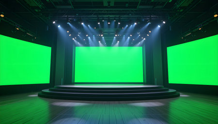 Theater auditorium with green screen and chroma key background.の素材