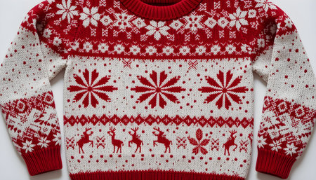 Christmas knitted sweater with snowflakes on a white background.の素材
