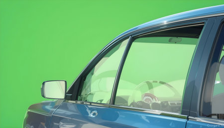 Car rear view mirror on a green background. 3d rendering.の素材