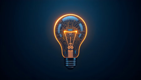 Glowing light bulb on dark blue background. Idea concept. 3D Renderingの素材