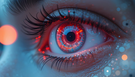 Close-up of female eye with glowing iris. 3D renderingの素材