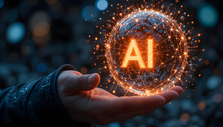 Businessman on blurred background using artificial intelligence AI hologram 3D renderingの素材