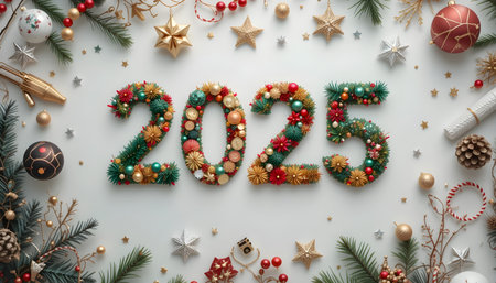 Happy New Year 2021. Christmas decoration on white background. Top viewの素材