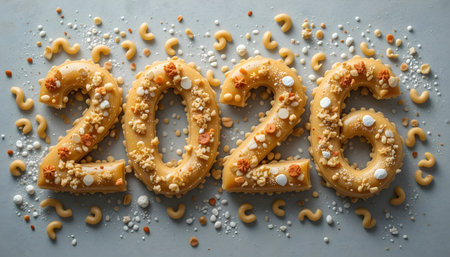 Cookies with the numbers 2020 on a gray background, top viewの素材