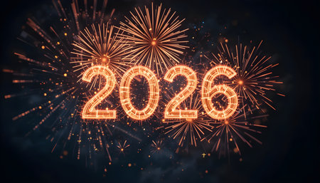 Happy new year 2016 written with Sparkle firework. 3D renderingの素材