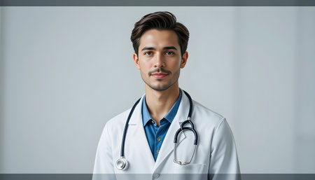 Portrait of a young male doctor wearing a stethoscope.の素材