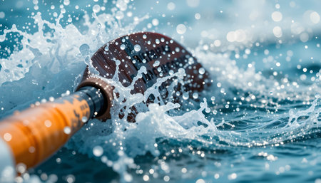 Close-up shot of a fishing net with water splashes.の素材