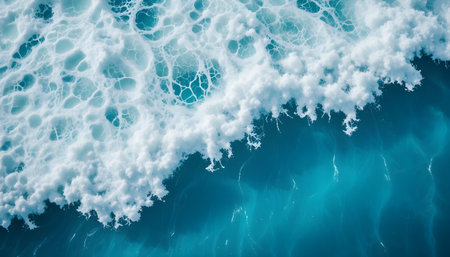 Top view of blue sea water with foam and waves. Top viewの素材