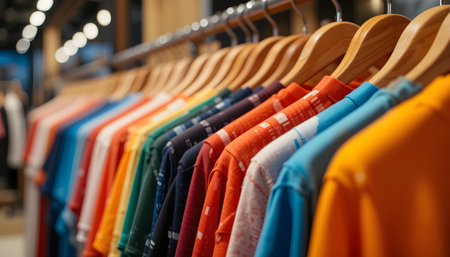 Clothes on hangers in a fashion store. Blurred backgroundの素材